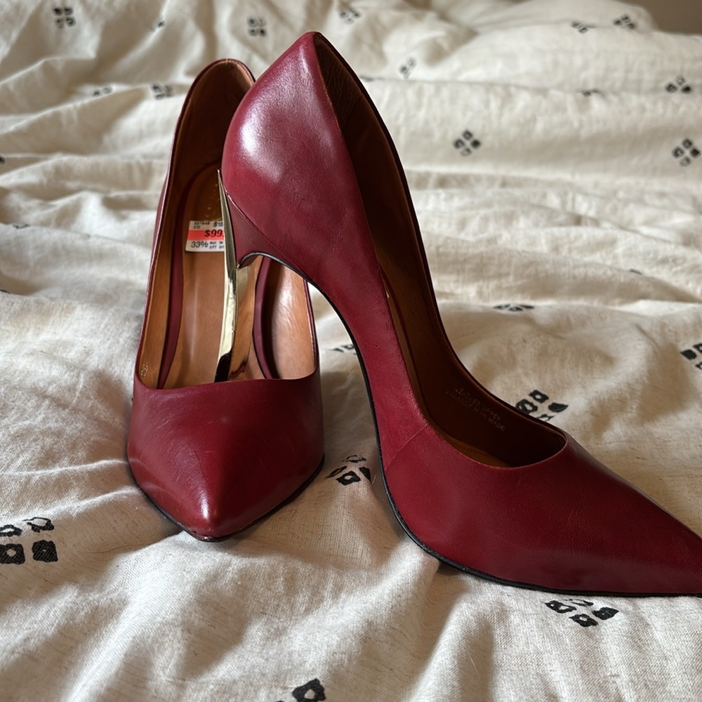 REDUCED!! - Never Worn- Stunning Burgundy and Gold heeled Luxe Brand Heels